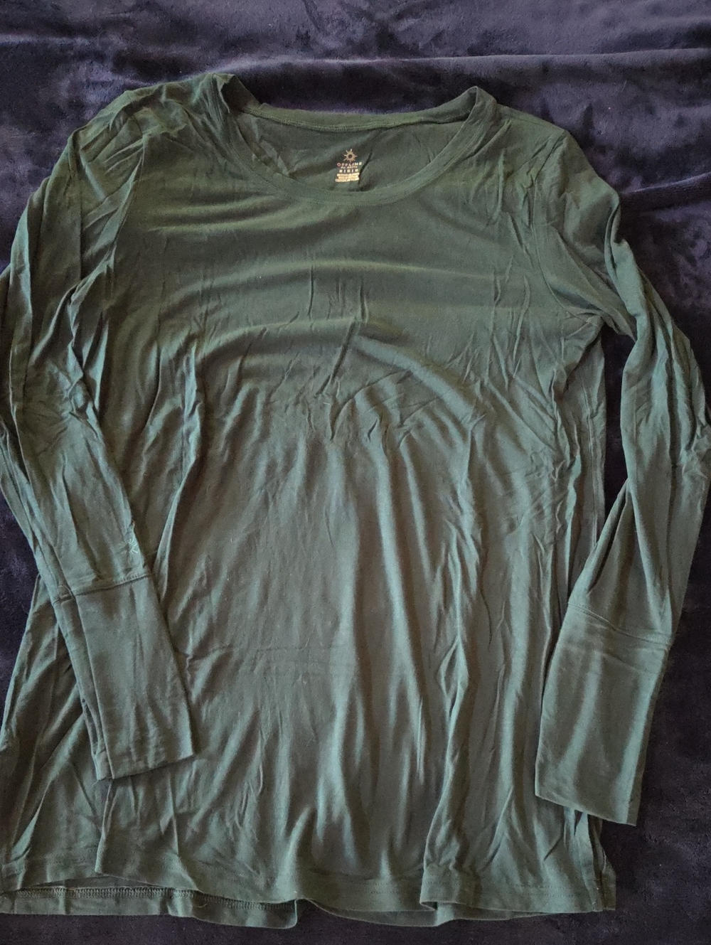 Aerie Offline Long Sleeve Scoop Neck Workout Lounge Top in Forest Green MED